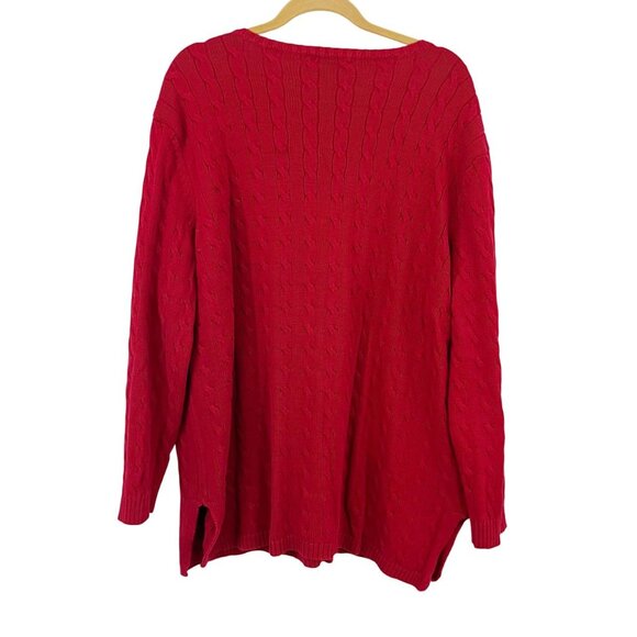 Lauren Ralph Lauren Red Cable Knit V-Neck Pullover Sweater Preppy - Size 3X - Picture 2 of 5